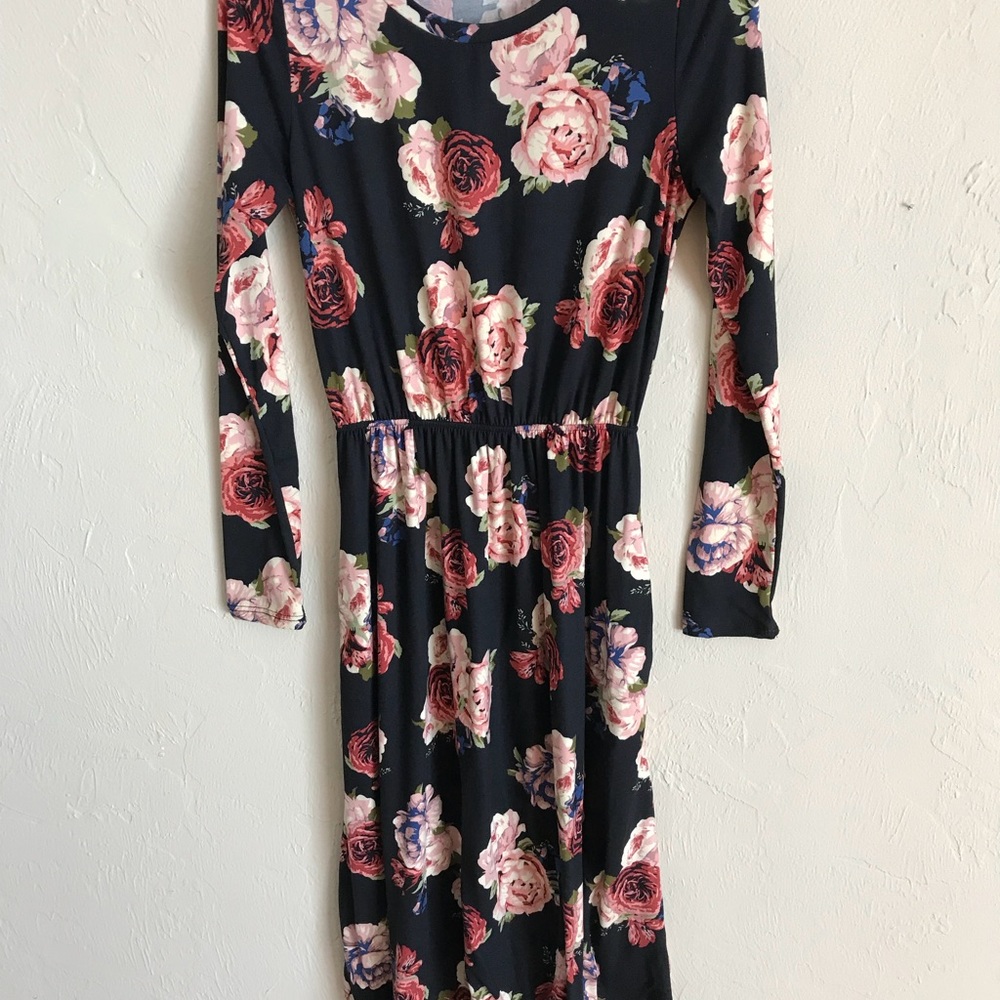 Mid length Black Floral Dress
